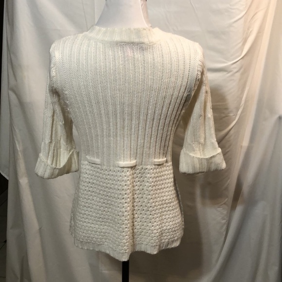 Derek Heart White V Neck Large Button Sweater - Picture 5 of 7